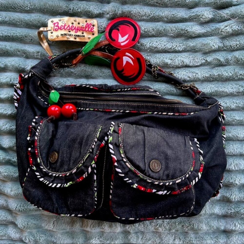 Y2K Wild Cherry Betsey Johnson Hobo Denim Bag